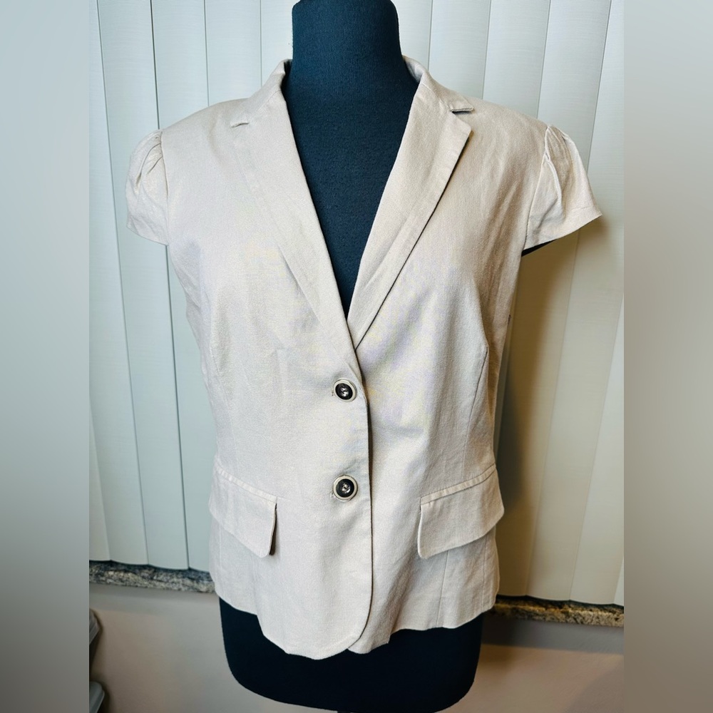 7th Avenue Women's Cream Gold Overlay Short Sleeve Career Academia Blazer SZ12